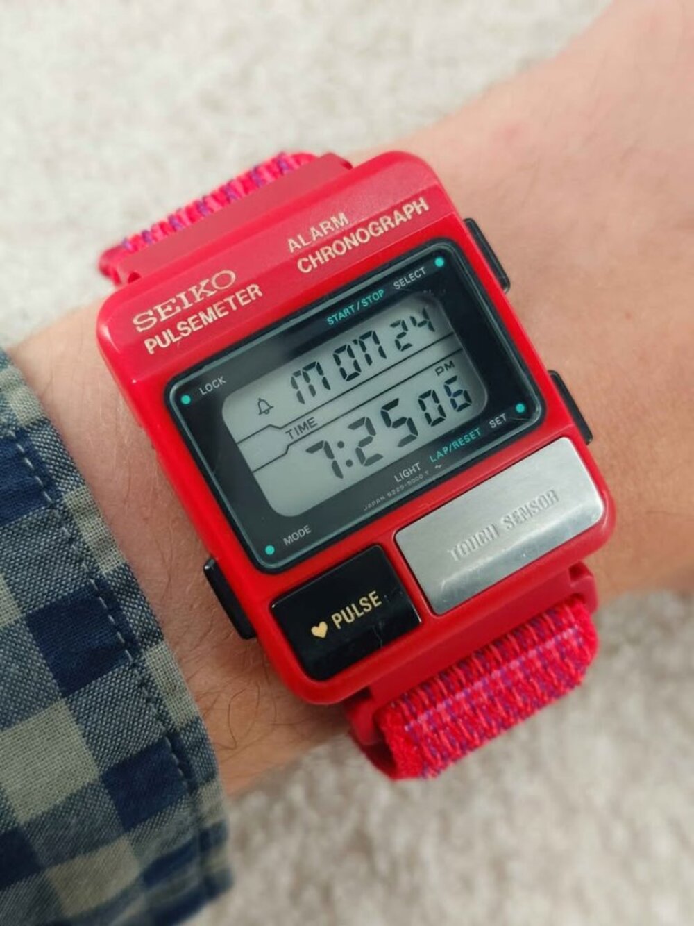 Seiko Pulse Meter Digital Watch S229-5000 Vintage Freddie Mercury Red Working
